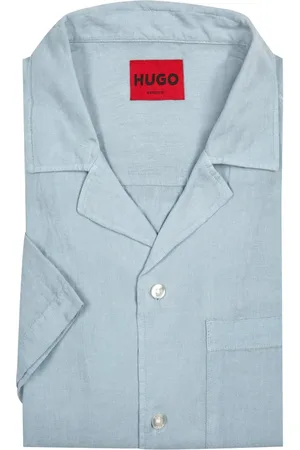 HUGO BOSS Kurzarmhemd aus Leinen mit Resortkragen, Straight Fit