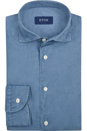 Eton Leichtes Jeanshemd mit Knöpfen in Perlmutt-Optik, Slim Fit