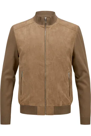 Milestone Strickjacke Tristan mit Vorderseite aus Ziegenveloursleder