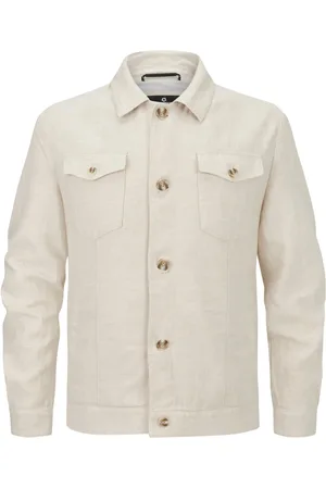 Milestone Teilgefüttertes Overshirt aus Leinen mit Fischgrät-Muster