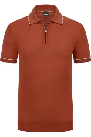 HUGO BOSS Leichtes Strick-Poloshirt mit Zip und Leinenanteil