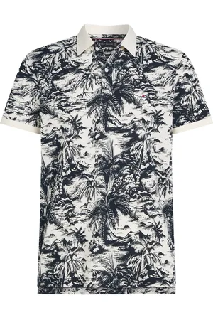 Tommy Hilfiger Piqué-Poloshirt mit Leinenanteil und Palmen-Muster