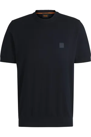 HUGO BOSS Feinstrick T-Shirt mit Kaschmiranteil und Label-Aufnäher