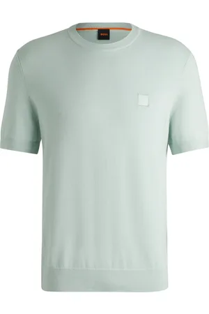 HUGO BOSS Feinstrick T-Shirt mit Kaschmiranteil und Label-Aufnäher