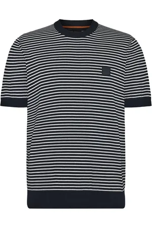 HUGO BOSS Feinstrick-T-Shirt mit Ringelstreifen und Kaschmiranteil