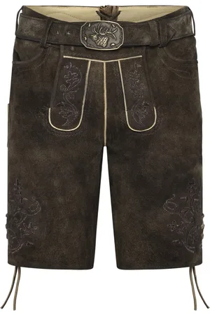 SPIETH & WENSKY Trachten-Lederhose mit Stickereien und Metall-Koppelverschluss