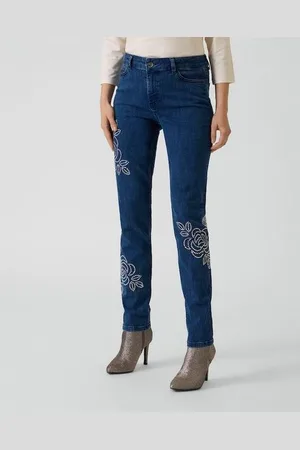 Alfredo Pauly Jeans mit Hot-Fix-Rosen-Deko