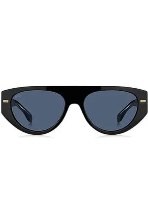 HUGO BOSS Schwarze Sonnenbrille aus Bio-Acetat mit gemusterten Nieten