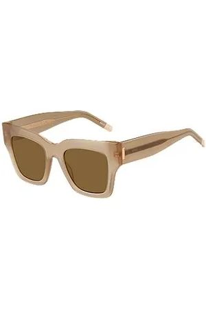 HUGO BOSS Sonnenbrille aus opalfarbenem Bio-Acetat mit charakteristischen Metalldetails