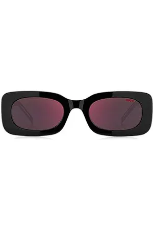 HUGO BOSS Schwarze Acetat-Sonnenbrille mit abnehmbarem Slogan-Riemen