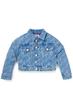 HUGO BOSS Blaue Kids-Jacke aus Denim mit handgeschriebenem Logo-Motiv