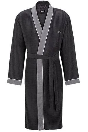 HUGO BOSS Morgenmantel aus Baumwolle mit Wabenstruktur und kontrastierenden Terry-Details