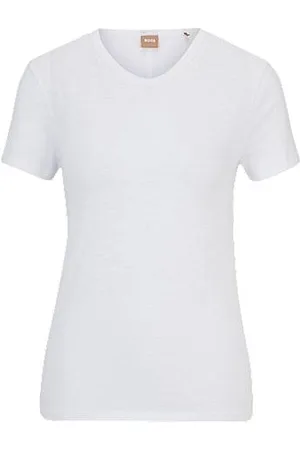 HUGO BOSS T-Shirt aus strukturierter Baumwolle mit U-Ausschnitt