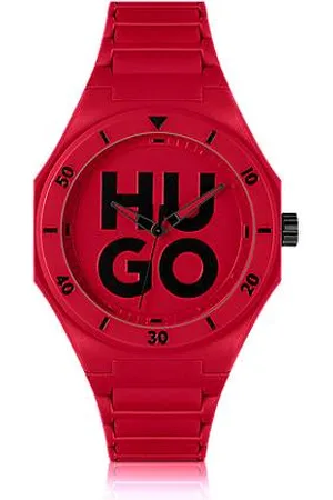 HUGO BOSS Rote Uhr mit tonalem Silikonarmband