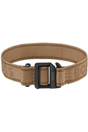 HUGO BOSS Camelfarbenes Webarmband mit Logo und verstellbarer Schließe