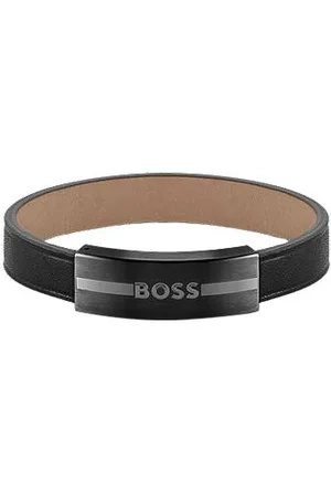 HUGO BOSS Lederarmband mit Logo-Detail aus Metall mit Emaille-Füllung