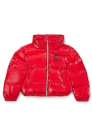 HUGO BOSS Kids-Steppjacke aus filmbeschichtetem Gewebe in Knitter-Optik mit Kapuze