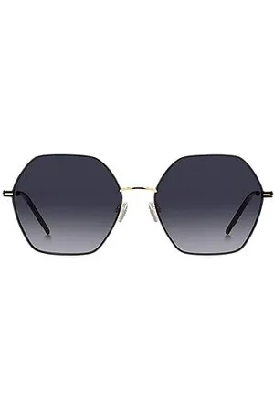 HUGO BOSS Eckige Sonnenbrille aus schwarzem und goldfarbenem Edelstahl