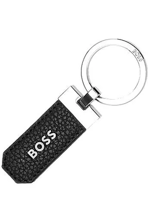 HUGO BOSS Schlüsselanhänger aus genarbtem Leder und Messing mit Logo