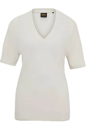HUGO BOSS T-Shirt aus Leinen mit V-Ausschnitt