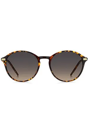 HUGO BOSS Runde Sonnenbrille aus Acetat mit Havanna-Muster und goldfarbenen Bügeln