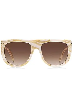 HUGO BOSS Gemusterte Sonnenbrille aus Acetat mit goldfarbenen Metalldetails