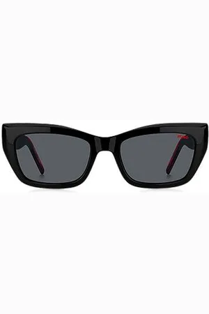 HUGO BOSS Sonnenbrille aus schwarzem Acetat mit mehrlagigen Bügeln in Signature-Rot