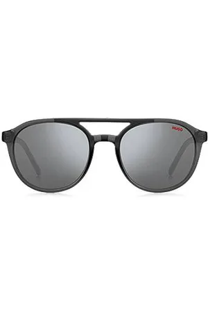HUGO BOSS Sonnenbrille aus grauem Acetat mit Doppelsteg und gemusterten Bügeln