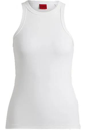 HUGO BOSS Geripptes Tanktop aus Baumwoll-Mix mit Logo-Print