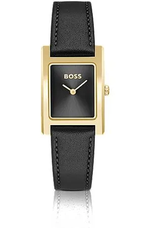 HUGO BOSS Uhr mit Lederarmband und gebürstetem, schwarzem Zifferblatt