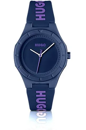 HUGO BOSS Uhr mit Logo auf dem Silikonarmband und auberginefarbenem Zifferblatt