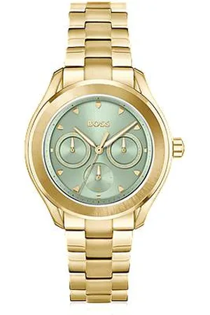 HUGO BOSS Uhr mit Gliederarmband und gebürstetem, grünem Zifferblatt