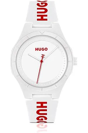 HUGO BOSS Mattweiße Uhr mit Logo auf dem Silikonarmband