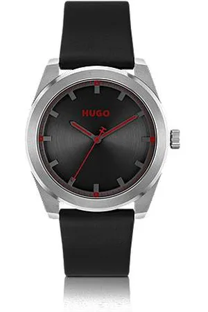 HUGO BOSS Uhr mit Lederarmband und gebürstetem, schwarzem Zifferblatt