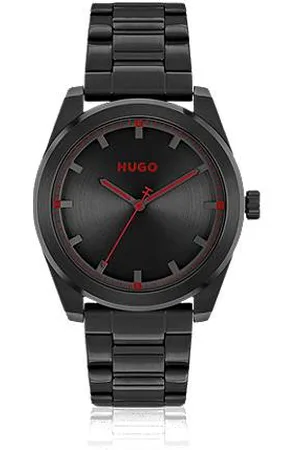 HUGO BOSS Uhr mit Gliederarmband und gebürstetem, schwarzem Zifferblatt