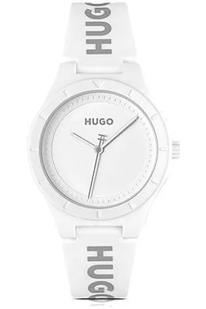 HUGO BOSS Uhr mit Logo auf dem Silikonarmband und mattweißem Zifferblatt