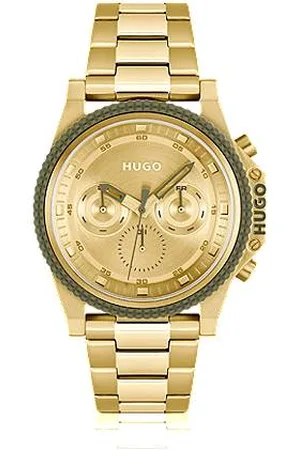 HUGO BOSS Uhr mit Gliederarmband und goldfarbenem Zifferblatt