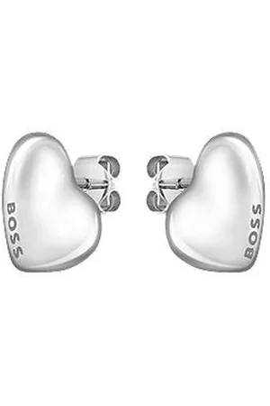 HUGO BOSS Herzförmige, silberfarbene Ohrringe mit Logo-Details