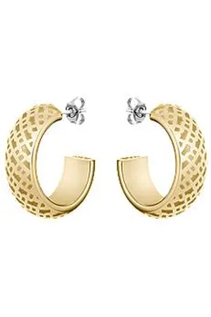 HUGO BOSS Goldfarbene Creolen mit Monogramm-Gravur