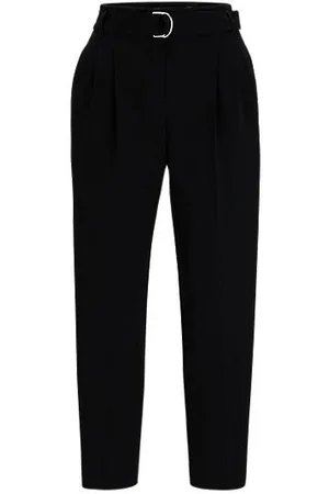 HUGO BOSS Regular-Fit Hose aus knitterfreiem Krepp in Cropped-Länge