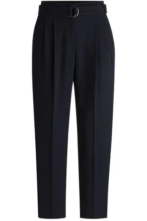 HUGO BOSS Regular-Fit Hose aus knitterfreiem Krepp in Cropped-Länge