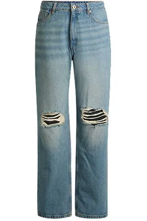 HUGO BOSS Straight-Fit Jeans aus hellblauem Denim mit Destroyed-Details an den Knien