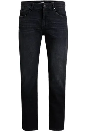 HUGO BOSS Maine Schwarze Regular-Fit Jeans aus besonders softem italienischem Denim
