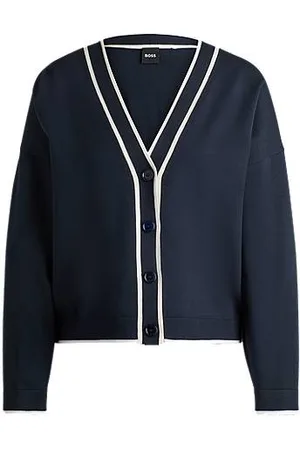 HUGO BOSS Cardigan aus Stretch-Gewebe mit V-Ausschnitt und Knopfleiste