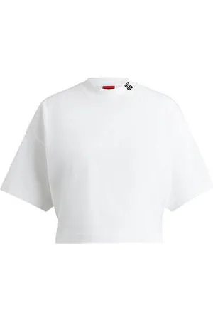 HUGO BOSS Relaxed-Fit T-Shirt aus Baumwoll-Jersey in Cropped-Länge mit Stack-Logo