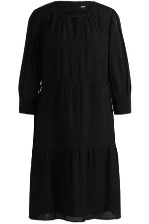 HUGO BOSS Langarm-Kleid aus Fil-coupé-Gewebe
