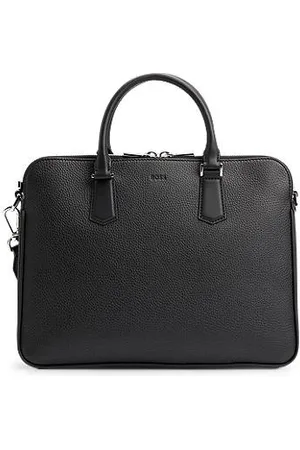 HUGO BOSS Schmale Aktentasche aus italienischem Leder mit Logo-Prägung