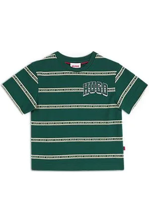 HUGO BOSS Gestreiftes Kids-T-Shirt aus Baumwolle mit Logo im College-Stil