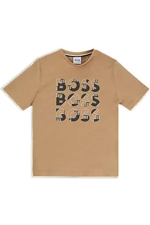 HUGO BOSS Kids-T-Shirt aus Baumwolle mit dreifachem Logo-Print