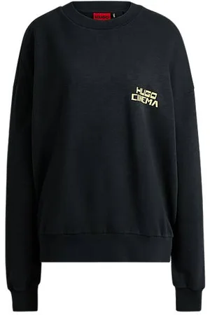 HUGO BOSS Sweatshirt aus strukturiertem Baumwoll-Terry mit Katzen-Grafik-Print